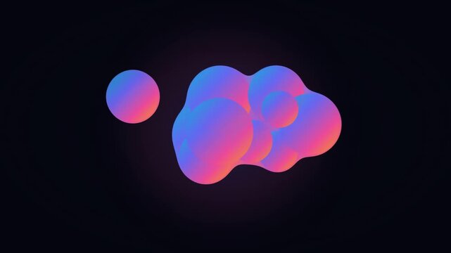 Abstract animation of glowing blue and pink liquid metaballs morphing and merging against a dark background, showcasing fluid, organic motion.