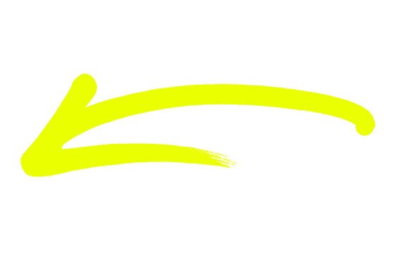 Vibrant neon yellow arrow pointing left, hand-drawn fluorescent marker stroke, minimalist directional pointer for creative design