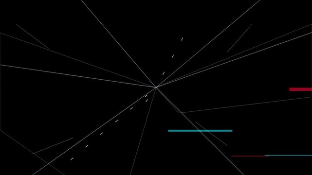 Futuristic HUD Geometric Motion Graphic with Red and Blue Lines on Black Background