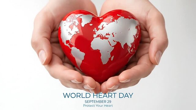 Person holding red heart shaped globe for global health care concept