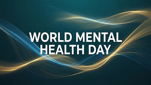 World mental health day animated text motion graphic with glowing abstract wave lines