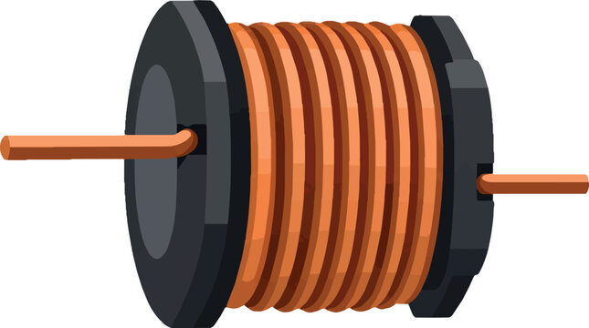 Copper coil inductor, electromagnetic component, electrical engineering vector illustration