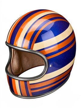 Monster truck racing helmet in cobalt blue with orange and cream stripes, featuring a bold, child-friendly design, isolated on a white background.