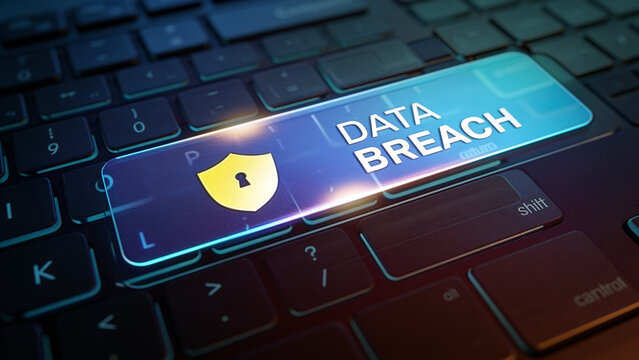 Glowing data breach keyboard button highlighting major online security threats