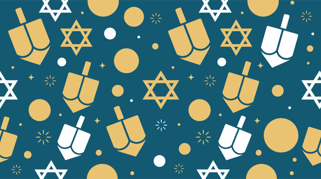 A festive hanukkah background vector featuring golden dreidels and blue stars of david for jewish holiday celebration card designs