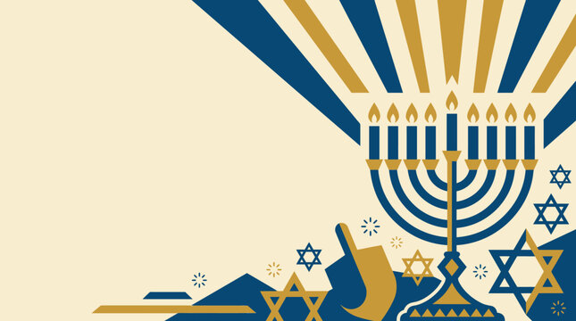 A beautiful hanukkah background vector featuring a traditional golden menorah with blue and gold decorative elements for jewish holiday