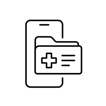 A vector icon representing digital health history and a medical record on a smartphone, created in line style with editable stroke.