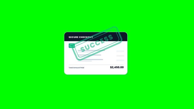 Online payment transaction with success stamp on green screen