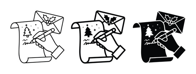 Christmas letter writing set with hand, envelope and tree for holiday greetings © Sofiq