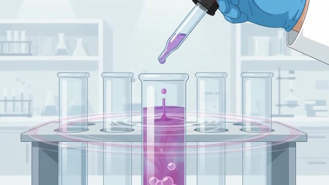 Colorful test tubes with chemical liquids in a laboratory setting illustration.