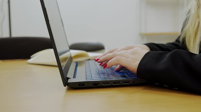 Programmer or IT typing, code cybersecurity or website on laptop at home office for concept verifying code algorithm. Employees woman write code on computer for software development. Remote work.