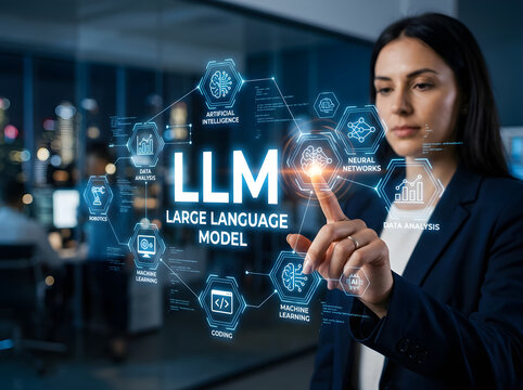 Professional Businesswoman Interacting With Large Language Model AI Tech
