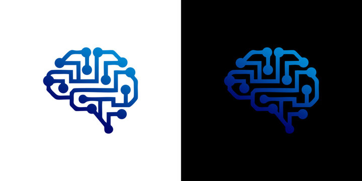 Digital artificial intelligence brain circuit logo symbol for cyber technology, neural network, and data science