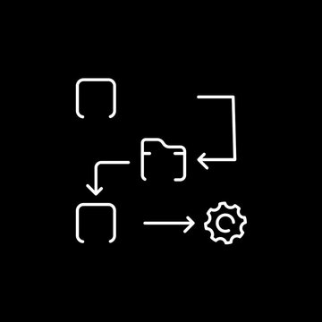 Animated line art algorithm automation folder gear pictogram loop transparent background.