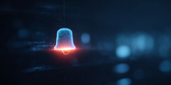 Digital notification bell glowing icon