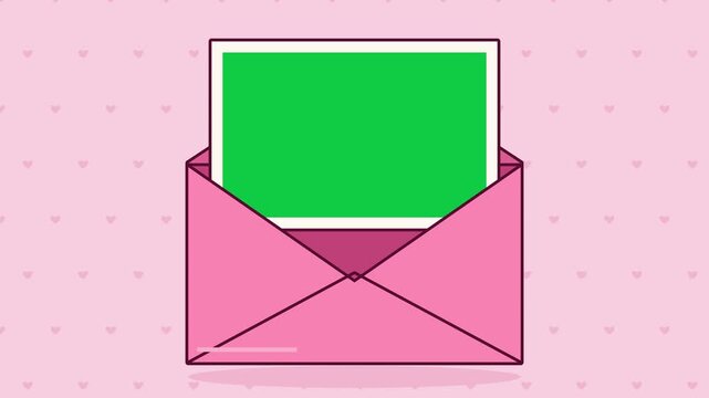 Love letter envelope opening with green screen card mockup