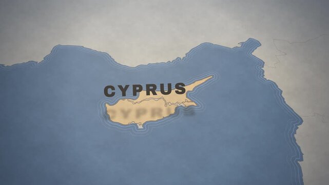 Vintage style map of Cyprus showing the island's geography and Mediterranean location.