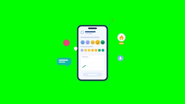 Smartphone app interface with emoji feedback on green screen
