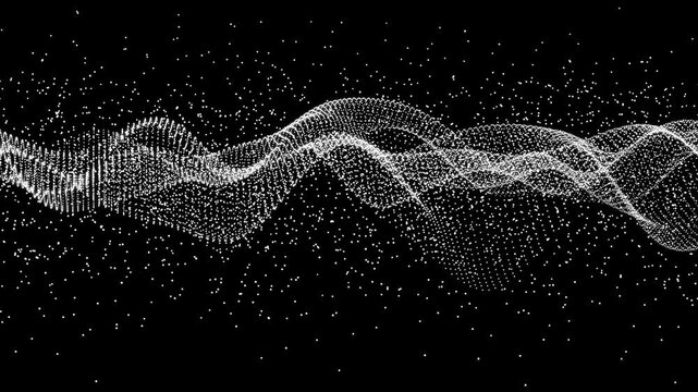 digital ki algorithm wave from dotted lines isolated on transparent background with alpha channel, flowing data cloud with  particles in motion