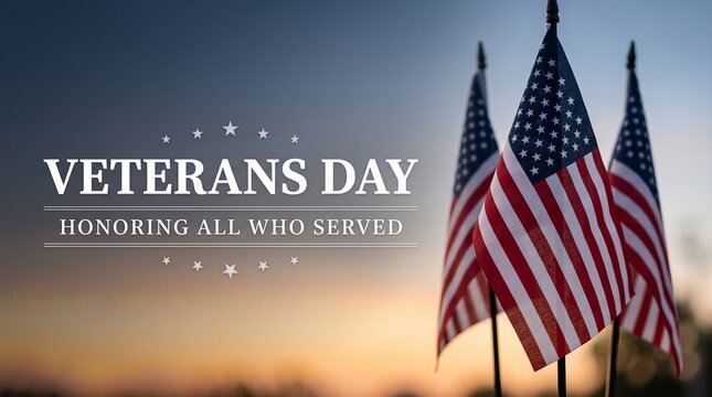Three american flags waving on veterans day with patriotic background