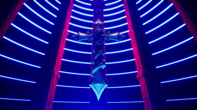 Ornate Cross with blue neon rings