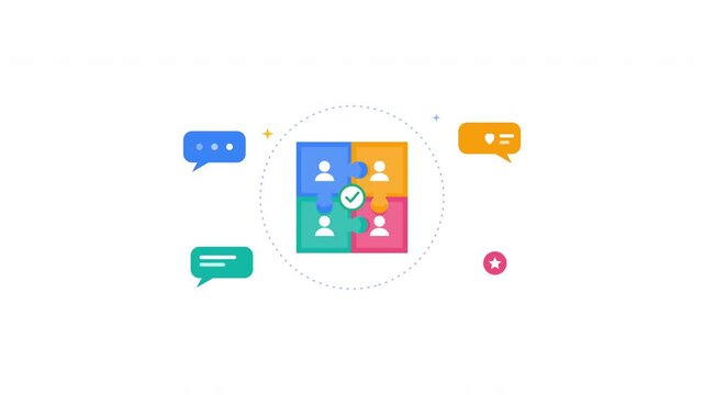 Colorful puzzle pieces connecting with people icons for teamwork