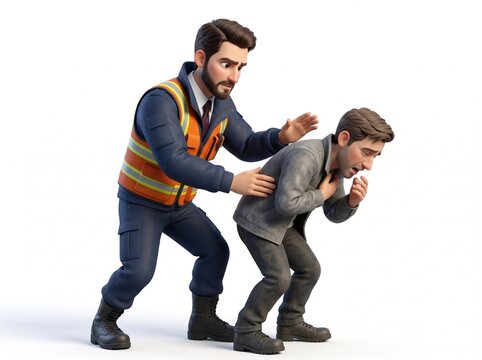 3D Paramedic Mascot Administering Back Blows for Choking Relief
