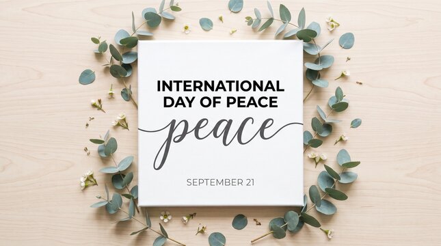 International day of peace poster design with leaf border