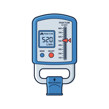 Digital Peak Flow Meter Device for Measuring Lung Capacity and Respiratory Health, Handheld Spirometer Illustration for Asthma Management and Breathing Function Monitoring isolated on White