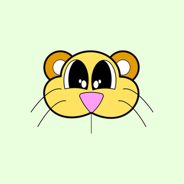 Minimalist cartoon graphic illustration of a cute yellow animal face with big eyes and whiskers. Ideal character mascot element for kids, pets, and game app UI design.
