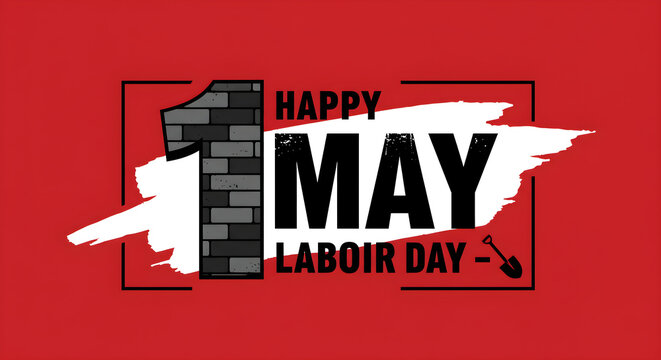 Happy May Day Celebration Design Featuring Industrial Construction Textures and Workers Tools Concept Art
