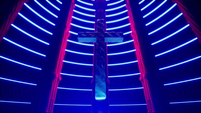 Metallic Cross with blue neon rings