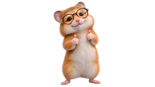 Pleased Hamster with Eyeglasses on a Transparent Background, Cute Fluffy Rodent with a Happy Expression, Adorable Pet Animal Character, Funny Hamster Portrait, Isolated Animal Clipart and Sticker Desi