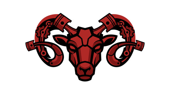 Red mechanical ram head mascot logo on white background