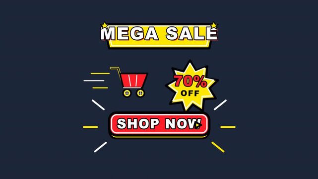 Mega discount big sale banner with seventy percent off offer. 4k