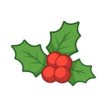 Cute Christmas holly leaves and berries icon, vector illustration