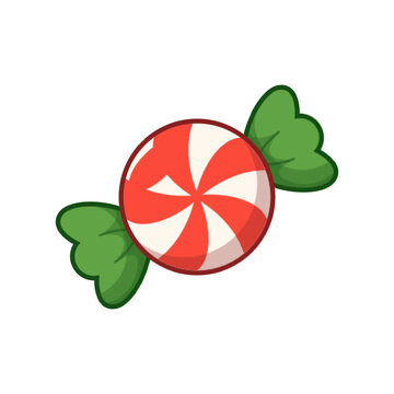Cute wrapped candy icon, Christmas sweet vector illustration