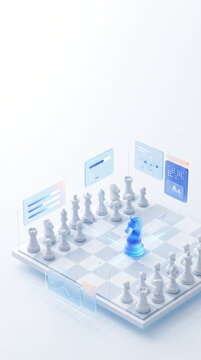 흰 말들 사이 파란 나이트가 있는 체스판 전략 &middot; Chessboard with Blue Knight Among White Pieces