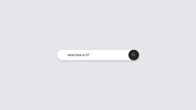 Minimalist search bar interface on digital screen asking what time is it.