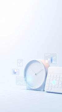 흰색 시계와 달력, 데이터 패널로 표현한 시간 관리 &middot; Time Management with White Clock and Calendar