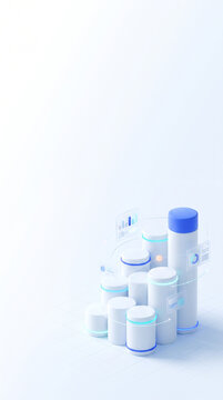 흰색 배경 위 원통형 3D 막대그래프와 데이터 패널 &middot; 3D Cylinder Bar Chart with Data Panels on White