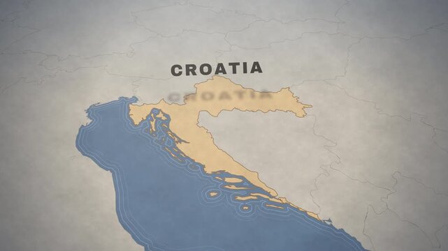 Vintage style map animation highlighting Croatia as a European travel destination.
