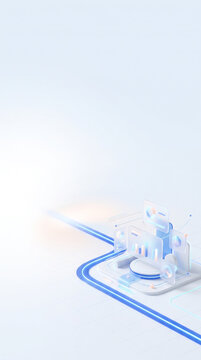 빛나는 파란 경로 위 아이소메트릭 데이터 허브 &middot; Isometric Data Hub on Glowing Blue Path