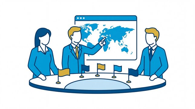 United nations day vektor of people discussing world map in meeting