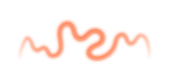 Abstract glowing coral red neon wave line on a clean white background, soft blurred organic curves with luminous edges, minimalist fluid light design for modern digital art and creative graphic projec