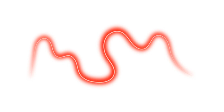 Abstract glowing coral red neon wave line on a clean white background, soft blurred organic curves with luminous edges, minimalist fluid light design for modern digital art and creative graphic projec