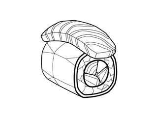 Low poly salmon sushi roll outline illustration, geometric nigiri maki vector graphic for Japanese restaurant menu art © Maam