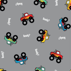 Monster Truck Pattern Gray Background © atap