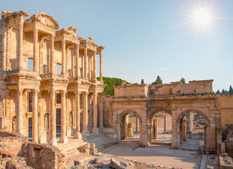 Celsus Library in Ephesus at bright blue sky - Selcuk, Turkey  © muratart
