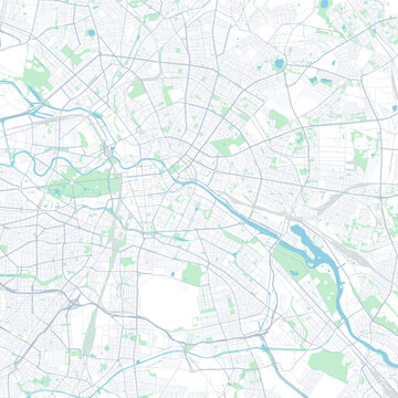 Minimal vector city map of Berlin with streets, parks and waterways